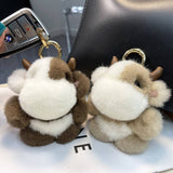 CUTE CALF MINK FUR COW CAR KEYCHAIN PENDANT GIFT_CWMM2493