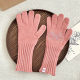 RHINESTONE BOW TOUCH SCREEN FIVE FINGER GLOVES_CWAG0141