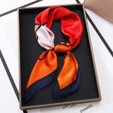 Vintage Letter Print Satin Square Scarf For Women_Cwasc0809