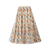 REVERSIBLE ROSE PRINT TULLE PLEATED MAXI SKIRT_CWBMS0358