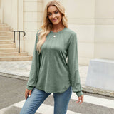 Solid Color Crew-Neck Long Sleeve Fashion T-Shirt