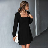 Square Collar Waist A-Line Patchwork Lace Dress