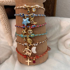 18K GOLD STAR CROSS CHARM COLOR CORD BRACELET_CWAJE4617