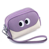 CUTE MINI LEATHER WRISTLET TRIPLE ZIPPER POUCH_CUAB00380