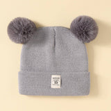 SOLID COLOR CHILDRENS DOUBLE BALL KNITTED HAT_CWAH1742