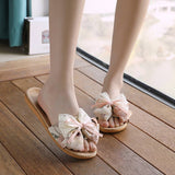 CUTE BOW LINEN SLIPPERS FOR HOME OFFICE_CWSHF0193