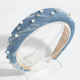 SIMPLE DENIM FAUX PEARL RHINESTONE HEADBAND_CWAHA2263