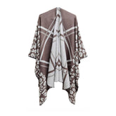 STRIPE STAGGERED MULTICOLOR FRINGED SHAWL CLOAK_CWASC0275