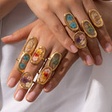ADJUSTABLE OPEN RING WITH DRIED FLOWERS MULTI COLOR_CWMM8929