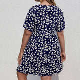 Waistline Holiday Daisy Print A Line Dress_Cwdsd3303