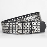 SQUARE BEAD RIVET TRIPLE ROW EYELET PUNK BELT_CWABE0584