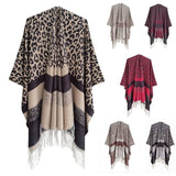 LEOPARD PRINT STRIPED TASSEL WARM SPLIT SHAWL_CWASC0310