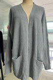 Solid Color Long Knit Women Pocket Cardigan Coat
