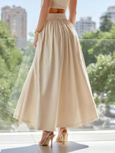 Solid Color Waist Drop Slimming Hemline Skirt ??Elegant Cotton Linen Midi Skirt