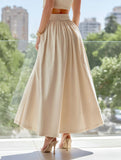 Solid Color Waist Drop Slimming Hemline Skirt ??Elegant Cotton Linen Midi Skirt