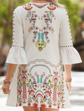 Women's V-Neck Lace Patchwork Printed Dress – Elegant All-Match Summer Dress