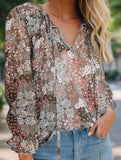 Floral Printed V-Neck Shirt ??Lightweight Elegant Women's Top