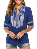 COTTON PLUS-SIZE V-NECK EMBROIDERED TOP_CWTBLS0659