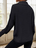 Solid-Color High-Neck Zipper Lapel Sweater