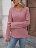 Waffle Round-Neck Solid-Color Knitted T-Shirt