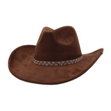 Western Ethnic Soft Suede Cowboy Fedora Hat_Cwah04400