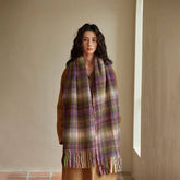 PURPLE PINK WOOL BLEND PLAID SCARF WINTER WARMTH_CWASC2334
