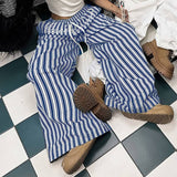 Striped Straight-Leg Wide-Leg Cargo Pants