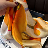 SILK RIBBON SCARF ORANGE FLORAL LONG NECK WRAP_CWASC0550