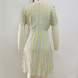 Striped V-Neck Short-Sleeved Skirt Dress
