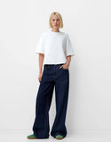 Wash Wide-Leg Mid-Waist Straight-Leg Pants