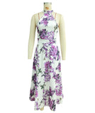 Vacation-Style Printed High-Waisted Beach Dress