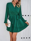 Solid Color Temperament Long-Sleeved Dress