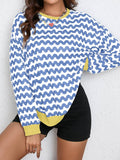 Wavy Color-Blocked Long-Sleeved Sweatshirt