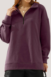 Women Solid Zipper Collar Shirt_Cwohol420