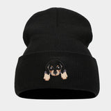 CUTE PUPPY HEAD KNITTED HAT WITH CURLED BRIM_CWAH2068