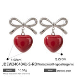 BOW WITH A HEART SHAPED OIL DROP EARRINGS_CWAJE1881