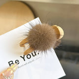 MINK FUR BALL HAIR CLAW CUTE WINTER FLUFFY CLIP_CWAHA3310
