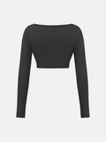 V-Neck Crop Sexy Short Long-Sleeved Top