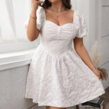 NEW FRENCH SQUARE NECK SLIM PUFF SKIRT WHITE DRESS_CWDMD5976