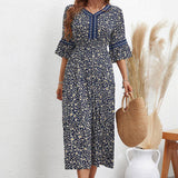 Stylish Elegant Socialite Floral Mid-Length Dress