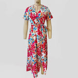 Vacation-Style Printed V-Neck Short-Sleeved Dress