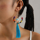 HALLOWEEN SKULL TASSEL RICE BEAD EARRINGS_CWAJE2411