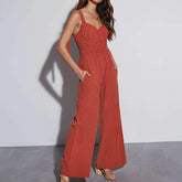 Solid Color Tank Top Straight Pant Romper