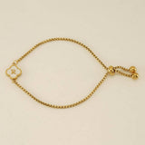 Cwaje1959_Adjustable Four Leaf Clover Letter Shell Bracelet
