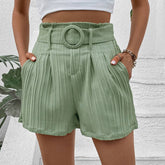 Solid Color Pleated Shorts With Belt