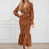 V-Neck Belted Floral Mermaid Maxi Dress