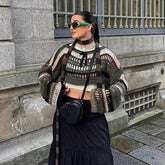 Vintage Color Striped Hollow-Out Woolen Blouse