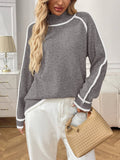 Semi-High-Neck Laid-Back Color-Blocking Sweater