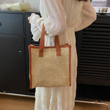 NEW STRAW SIMPLE HAND HELD BROWN COSMETIC BAG_CWAB4453