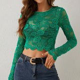 LACE FLORAL PRINT CROPPED SLIM FIT T SHIRT TOP_CWTBLL3431